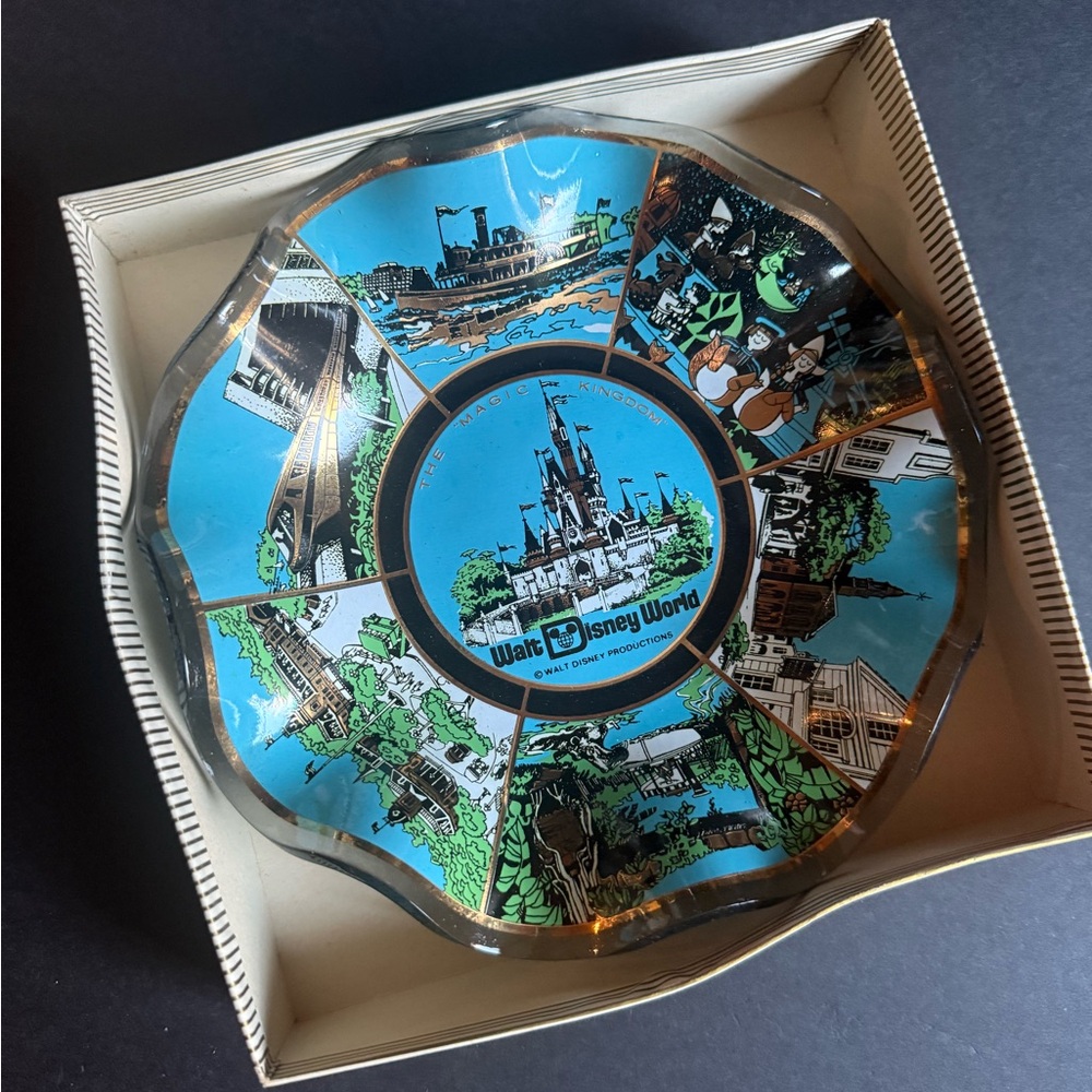 Disney Glass Art Plate -‎ Blue and Black